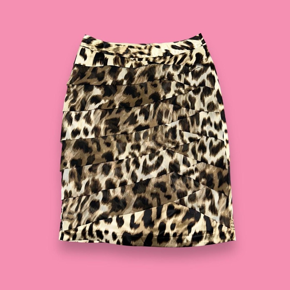Worthington Cheetah Leopard Print Layered Party Club Pencil Mini Skirt Size 6p